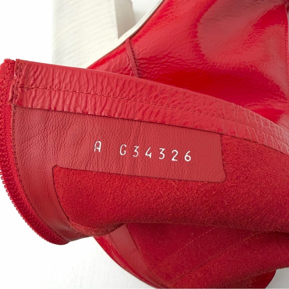 CHANEL | Red Patent Leather CC Logo Block Heel Ankle Boots EU 37.5 - Picture 10 of 13